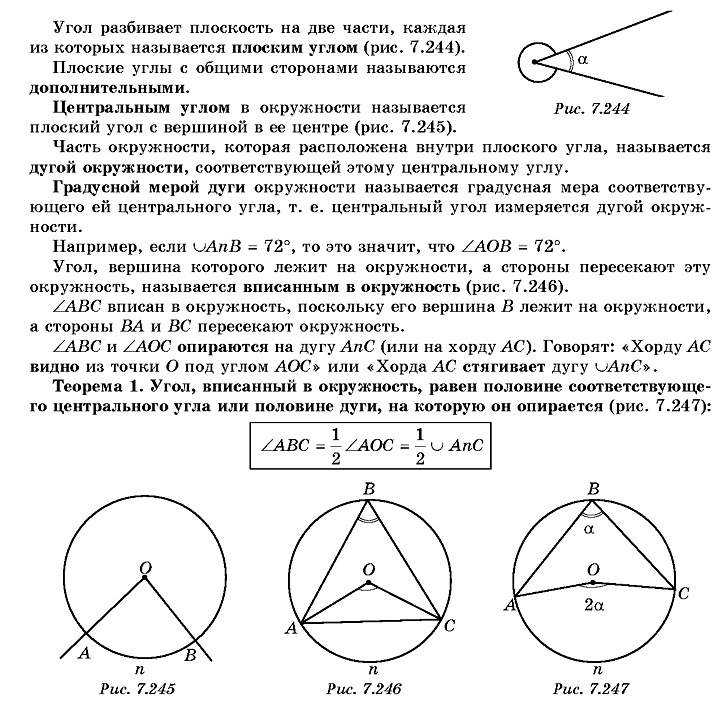 Окружность геометрия 9 класс теория. Вписанные и описанные углы теория. Формулы окружности огэ